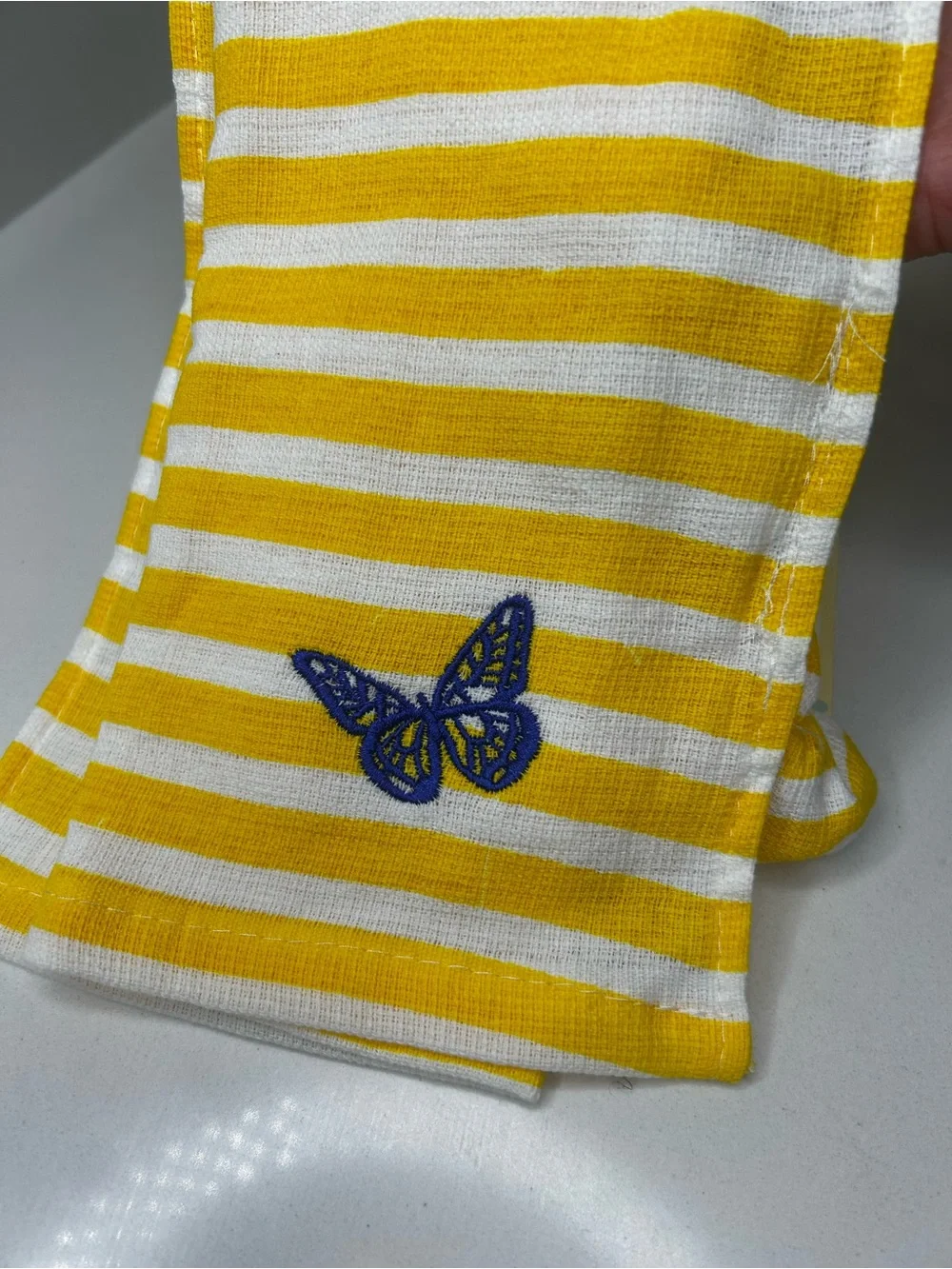 NEW Dolly Parton Yellow & White Striped butterfly fridge towel Snap 100% cotton